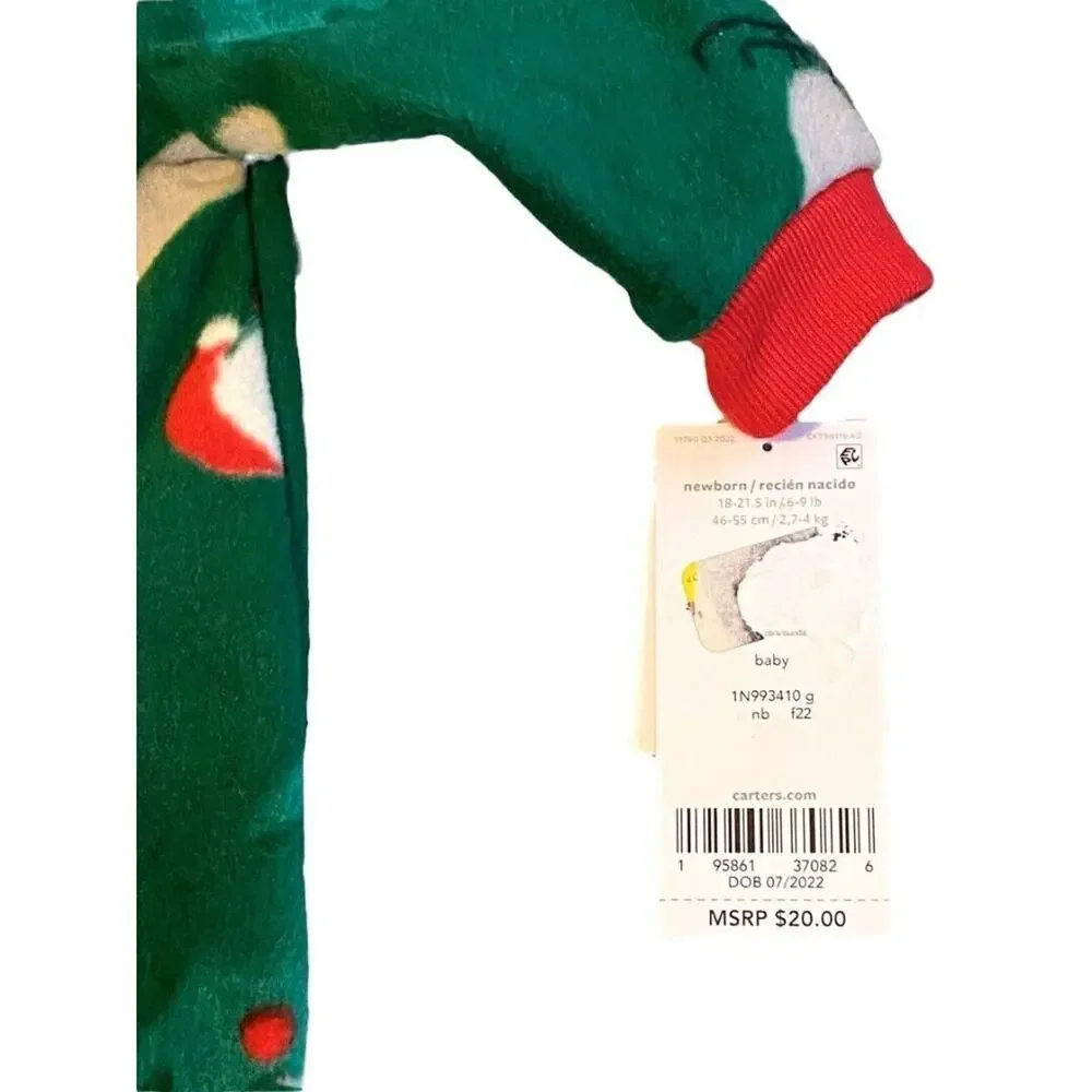 Newborn Carter's Green Christmas Footed Footie Pajamas Santa NWT